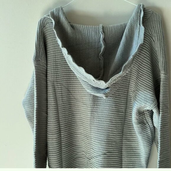 Sage knit v neck with hood knit sweater XL - Picture 3 of 6